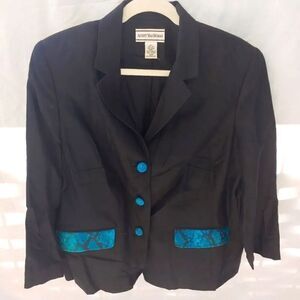 August Max VINTAGE Womens Size 14W Black W/ Aqua Faux Snakeskin Accent Blazer.